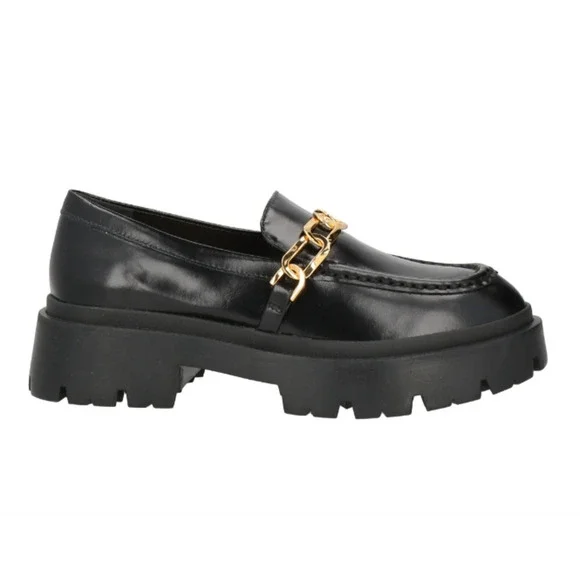 Schutz 6B Womens Black Leather Gold Chain Christie Loafers Slip On Muller Patent - Picture 2 of 9